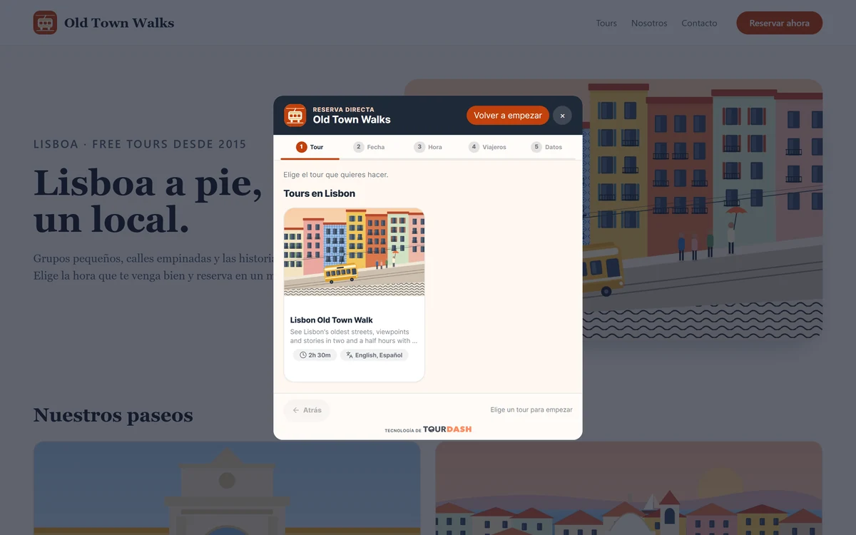 La misma web oscurecida detrás del widget, abierto en el centro de la pantalla.